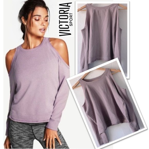 VICTORIA SPORT cold shoulder crop sweatshirt - Dusty Mauve, Size XS - Picture 16 of 16